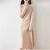 Vestido Largo Elegante de Cuello Redondo, Estilo Nuevo Primavera y Otoño para Mujer, Ceñido a la Cintura, Adelgazante, a la Moda, con Cordón, Plisado, Combinado con Abrigo