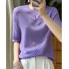Camiseta de Punto Waffle de Lana Peinada Lista para Usar de Primera Línea para Mujer Primavera y Verano 2023 Nueva Corta Holgada Cuello Redondo Media Manga