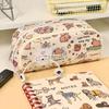 Estilo Japonés Ins Gran Capacidad Lindo Oso Cremallera Grande Resistente a la Suciedad Almacenamiento de Papelería para Estudiantes Estuche para Lápices Caja de Papelería Bolsa de Papelería