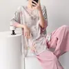 Pijama Tradicional con Botones Estilo Chino Nuevo Mianchou Shijia para Mujer Modelo Nuevo 2026 Conjunto de Manga Media de Algodón Artificial Adecuado para Usar Afuera en Verano