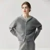 Cardigan Waffle com Capuz de Caxemira Outono e Inverno Feminino Hoodie com Zíper Duplo Cardigan Tricotado Solto Conjunto de Casaco Curto