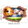 Pintura Mural 3D de Pared Rota con Fuego de Fútbol para Oficina, Sala de Estar, Dormitorio, Habitación Infantil, Pasillo, Porche, Pintura Decorativa