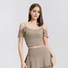 Top Regata de Renda Patchwork Estilo Ballet Shuxi com Bojo para Yoga Pilates Fitness Roupa Íntima Esportiva para Mulheres
