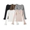 Suéter de punto de manga larga con costuras de encaje interior de Spice Girl para mujer, blusa básica ajustada con lazo Pure Desire de otoño