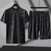 Pantalones cortos de manga corta, traje de dos piezas, camiseta de seda de hielo, talla grande, traje casual para hombre, ropa deportiva transpirable de verano, ropa holgada