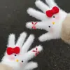 Luvas de Pelúcia Quentes Tricotadas de Cinco Dedos com Gatinho de Strass para Mulheres no Inverno, Versáteis à Prova de Frio e Vento para Ciclismo, Aconchegantes