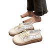 Zapatos de Capa Única para Cabeza Grande para Mujer Verano Nuevos Zapatos de Mujer Estilo Mori Sandalias de Plataforma Huecas Artísticas Punta Redonda Encaje Transpirables Zapatos de Muñeca
