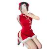 Domila Sexy Cheongsam de Terciopelo Navideño Sexy Tentación Conejito Juego de Rol Cyber Celebridad Traje de Vestido de Año Nuevo