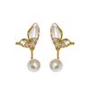 Pendientes de Plata con Baño de Oro Real de 14K, Aguja de Plata, Borla de Mariposa, Pendientes de Moda con Sentido de Diseño Elegante, Pendientes de Lujo Ligero con Sentido Avanzado
