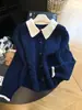 Cárdigan de punto tipo polo color block estilo francés para mujer, con un diseño único, corte relajado y una estética suave y delicada, perfecto para otoño e invierno