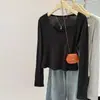 Comercio Exterior Toma Real Algodón Primavera y Otoño Nueva Camiseta de Manga Larga con Cuello en U para Mujer Estilo Coreano Ajustada Top Corto Básico