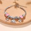 Pulsera Panjia Dora DIY con cuentas transfronterizas, colgante de llave de amor de elefante, cuentas de cristal en forma de corazón, pulsera de cobre