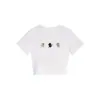 Nova Camiseta Branca de Verão para Mulheres com Gola Redonda e Manga Curta, Estampa Única de Gato Cartoon, Top Moderno Justo