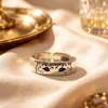 Anillo Chiba Plata Tailandesa Cabeza de Leopardo Vintage, Estilo Sencillo y Versátil, Anillo Abierto de Zirconia Azul de Lujo Ligero de Alta Gama para Mujer