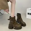 Botas de Moda Delgadas de Suela Gruesa para Mujer Otoño 2026 Nuevo Estilo Británico Tacón Grueso Antideslizantes de Tacón Alto Talla Grande Botines Cortos