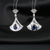 Pendientes de plata de ley s925 con forma de aguja, de lujo y de moda, para mujer, elegantes y nobles, con microincrustaciones de circonitas en forma de abanico, venta al por mayor.