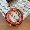 Pulsera de Ágata Roja del Sur Natural con Diseños Florales, Pulsera de Arena Imperial de Cinabrio de Doble Círculo, Pulsera Sencilla de Estilo Chino de Múltiples Círculos para Mujer, Regalo