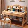 Mesa de madeira maciça com estante integrada em casa alunos do ensino fundamental e médio escrevendo mesa de estudo mesa de computador simples moderna elevável