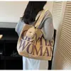 Bolso de Lona con Letras de Gran Capacidad para Mujer, Bolso de Hombro Tote de Moda Tendencia Otoño e Invierno, Bolso de Mano para Exteriores, Bolsa de Compras