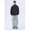 Sudadera de Manga Larga Holgada con Cremallera Estampada de Nicho para Hombre, Moda Coreana Retro de Otoño, Gris Oscuro