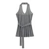 Top Tank Sexy Halter con Cuello en V para Mujer Estilo Americano Spicy Girl, Diseño de Verano con Tirantes, Corte Ajustado, Pedrería Brillante, Camisola Transparente