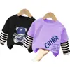 Camiseta de Manga Comprida para Meninos Estilo Primavera e Outono 2026 Novas Roupas de Outono para Crianças Camiseta Outono Algodão Puro Falso Duas Peças Listrada Camada Base