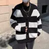 Suéter Cárdigan Estilo Coreano Estilo Perezoso para Hombres y Mujeres Otoño e Invierno 2024 Estilo Simple Diseño de Nicho Sentido de la Moda Top Chaqueta a Rayas