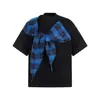 2965 Estilo Retro Americano Unissex Cachecol Quadrado de Fio Duplo 300g Design de Meia Manga Decorada Camiseta Masculina Solta de Manga Curta