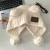 Chapéu de Tricô com Orelhas de Urso e Pom-Pom para Proteção Auricular Feminina, Chapéu de Lã Quente de Inverno para Cabeça Grande, Chapéu Pulôver para Afinar o Rosto