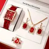 Set de Relojes Populares para Mujer Transfronterizo, Elegante Joyería de Esmeraldas Incrustadas con Diamantes, Reloj, Collar, Set de Accesorios, Gama Alta