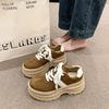 Zapatillas de Entrenamiento Retro de Cuero Nobuck con Suela Gruesa y Ligeras para Mujer, Zapatos Casuales que Aumentan la Altura 6cm con Bloques de Color para Personas Bajitas