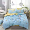 Juego de Ropa de Cama de Algodón con Dibujos de Sábila Fresco y Amigable con la Piel de Cuatro Piezas para Dormitorio de Estudiante Juego de Sábana Individual y Funda de Edredón de Tres Piezas