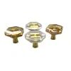 Manijas para Puertas de Gabinetes y Armarios, Herrajes de Cobre para Cajones, Manijas de Cristal de Cristal, Manijas Pequeñas, Manijas con Base Hexagonal de Cobre