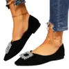 Bailarinas de Punta Fina para Mujer Moda Nueva Primavera/Verano 2025 Zapatos Planos Poco Profundos con Hebilla Cuadrada de Pedrería Mocasines de Exportación Talla Grande