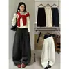Pantalones de Pierna Ancha de Cachemira de Cintura Alta para Mujer, Forrados de Felpa y Engrosados, Nuevo Estilo de Invierno, Estilo Holgado y Perezoso, Pantalones Casuales Sueltos de Luna