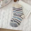 Meias de lã até a panturrilha, espessadas para aquecimento no outono e inverno, meias de lã Fair Isle para mulheres, meias longas estilo acadêmico japonês retrô