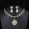 Conjunto de estilo europeo y americano transfronterizo, nueva tendencia de moda, collar de círculo verde claro, pendientes, cadena floral elegante para la clavícula