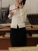Suéter de Punto de Bloques de Color de Hilo de Lana Yangtze Simple Intelectual Falso Dos Piezas para Mujer, Top de Otoño