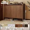 Gabinete Delgado para Zapatos de Madera Maciza Estilo Vintage Entrada Estante para Zapatos con Puerta Abatible Gabinete para Zapatos Almacenamiento de Entrada del Hogar Nuevo Gabinete Integrado para Pasillo