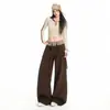 Nuevo estilo de otoño e invierno: Pantalones casuales de pierna ancha holgados de cintura alta con diseño estructural de bloques de color retro americano para mujer