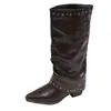 Botas Vaqueras Retro de Tacón Grueso 2026 Nuevo Estilo Adelgazante con Punta para Falda Botas Altas Botas que Aumentan la Altura Botas para Mujer Pierna de Pantalón Negra