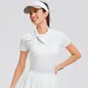 Top Esportivo de Golfe Fitness Manga Curta Gola Alta Slim Fit Respirável Elástico