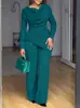Conjunto de Duas Peças Elegante de Outono 2025, Slim Fit, Plissado, Cor Sólida, Moda, Estilo Europeu e Americano, Modelo Novo Transfronteiriço da Amazon