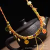 Collar con cordón de la suerte de cinco vías de Xizang, tejido a mano, con flor de durazno de colores, cadena para la clavícula, thangka, Buda, cuerda para el cuello