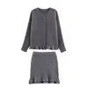 Transfronterizo Nuevo Estilo Europeo y Americano Invierno Moderno Versátil Clásico Dobladillo Ondulado Conjunto Atuendo Completo de Invierno para Mujer