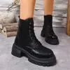 Fabricante Mayorista de Aumento de Altura Botas Martin de Suela Gruesa para Mujer Comercio Exterior Superficie de Cuero 2026 Con Forro de Terciopelo Estilo Británico Otoño/Invierno Botines Talla Grande Algodón