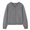Suéter de Punto Versátil de Color Liso con Cuello Redondo Suave para Mujer Otoño Invierno Nuevo Estilo Chic Holgado Ropa Exterior Cárdigan Chaqueta
