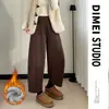 Pantalones Gruesos para Mujer con Forro de Felpa Color Café 2025 Tendencia Nuevo Otoño e Invierno Melard Globo Plátano Sicomoro Pantalones de Pierna Ancha