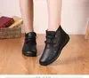 Botas de cuero de invierno, zapatos de algodón para mujer, forrados de vellón, gruesos y cálidos, zapatos de mamá planos, antideslizantes, botas de algodón para abuelas de mediana edad y mayores, botas cortas para mujer
