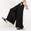 Pantalones de Verano Delgados de Pierna Ancha para Hombre Pantalones de Seda Helada hasta el Tobillo Dape Negro Pantalones Samurai Sueltos Rectos Tipo Falda